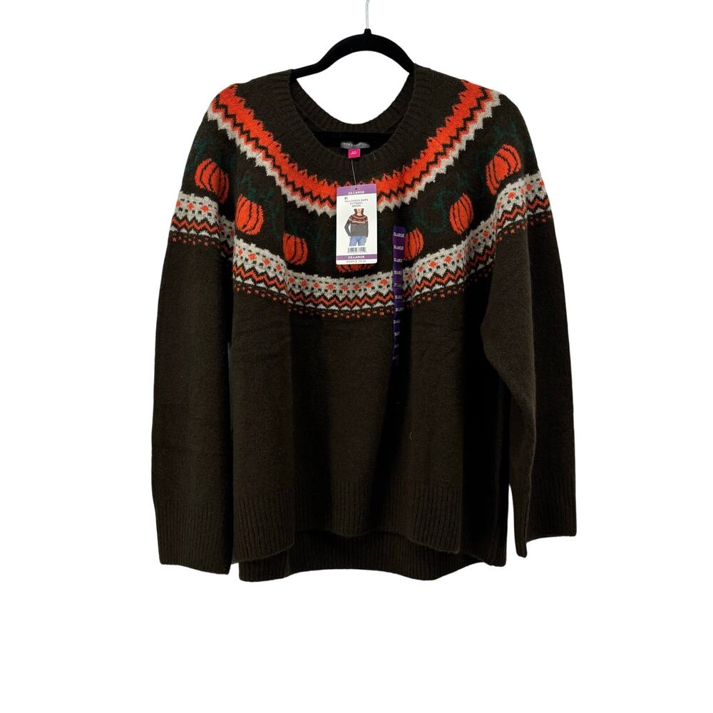 Pumpkin Fall Sweater Vince Camuto Womens XXL Thanksgiving Fair Isle Crewneck